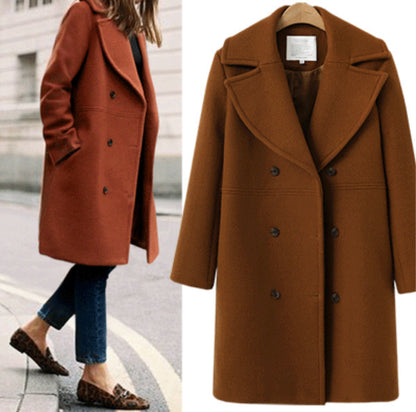 Abrigo cruzado básico de color liso elegante e informal para mujer