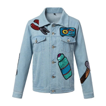 Chaqueta vaquera informal con lentejuelas para mujer