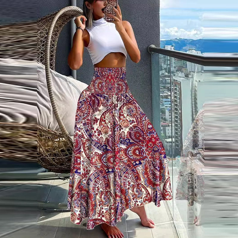 Falda holgada con estampado informal de vacaciones de verano para mujer