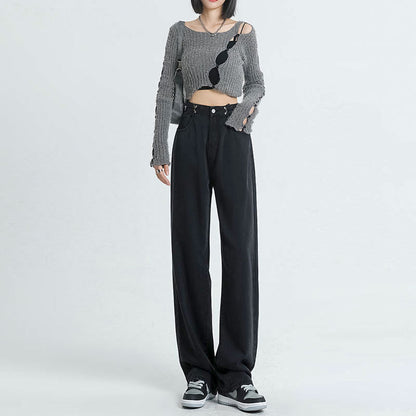 Vaqueros rectos de cintura alta informales a la moda para mujer