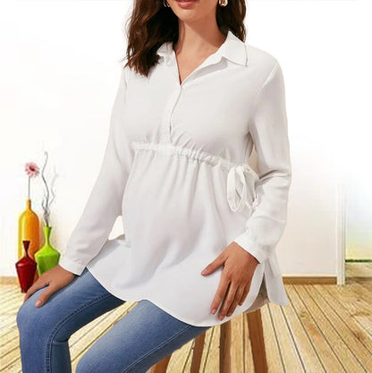 Blusa informal de manga larga con cuello en V y color liso para embarazadas