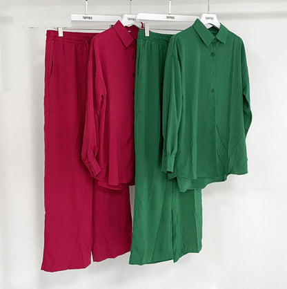 Conjunto de dos piezas de pantalón holgado con solapa, bolsillos y parte superior de un solo pecho, informal, a la moda para mujer