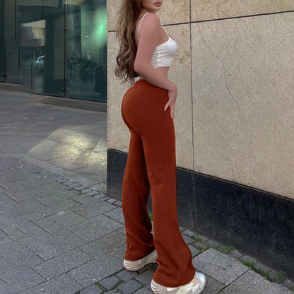 Women Solid Color Casual Flared Wide Leg Pants
