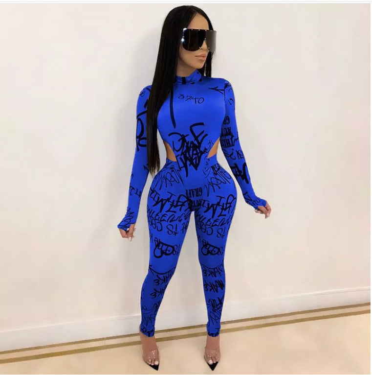 Conjunto de dos piezas informal ajustado de manga larga con estampado de letras para mujer y pantalones