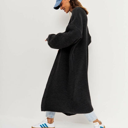 Suéter de punto largo informal holgado para mujer, abrigo de otoño e invierno