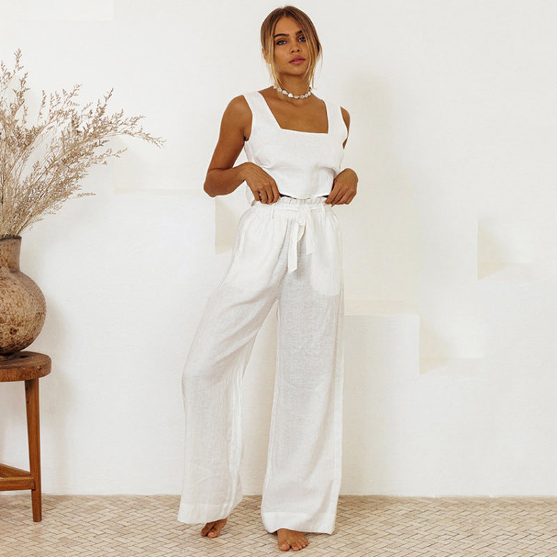 Conjunto de pijama informal sin mangas y pantalones para el hogar a la moda para mujer