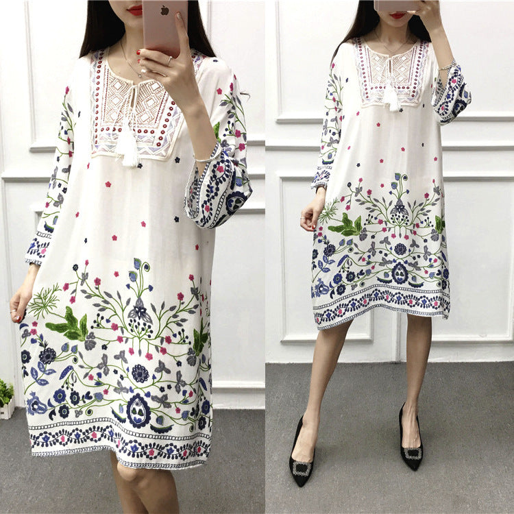 Vestido informal de manga larga con estampado étnico para mujer