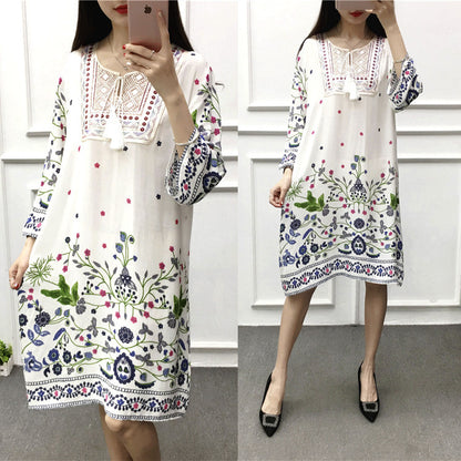 Vestido informal de manga larga con estampado étnico para mujer