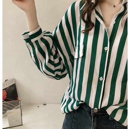 Blusas casuales de manga larga con estampado de rayas para mujer