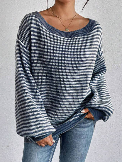 Autumn And Winter Women Casual Stripe Loose Knitted Sweater