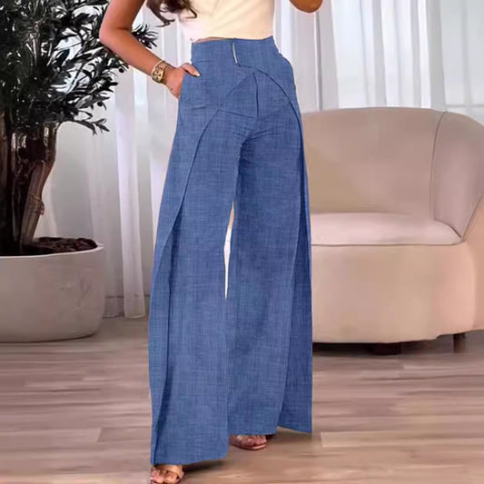 Pantalones anchos casuales con diseño cruzado a la moda para mujer