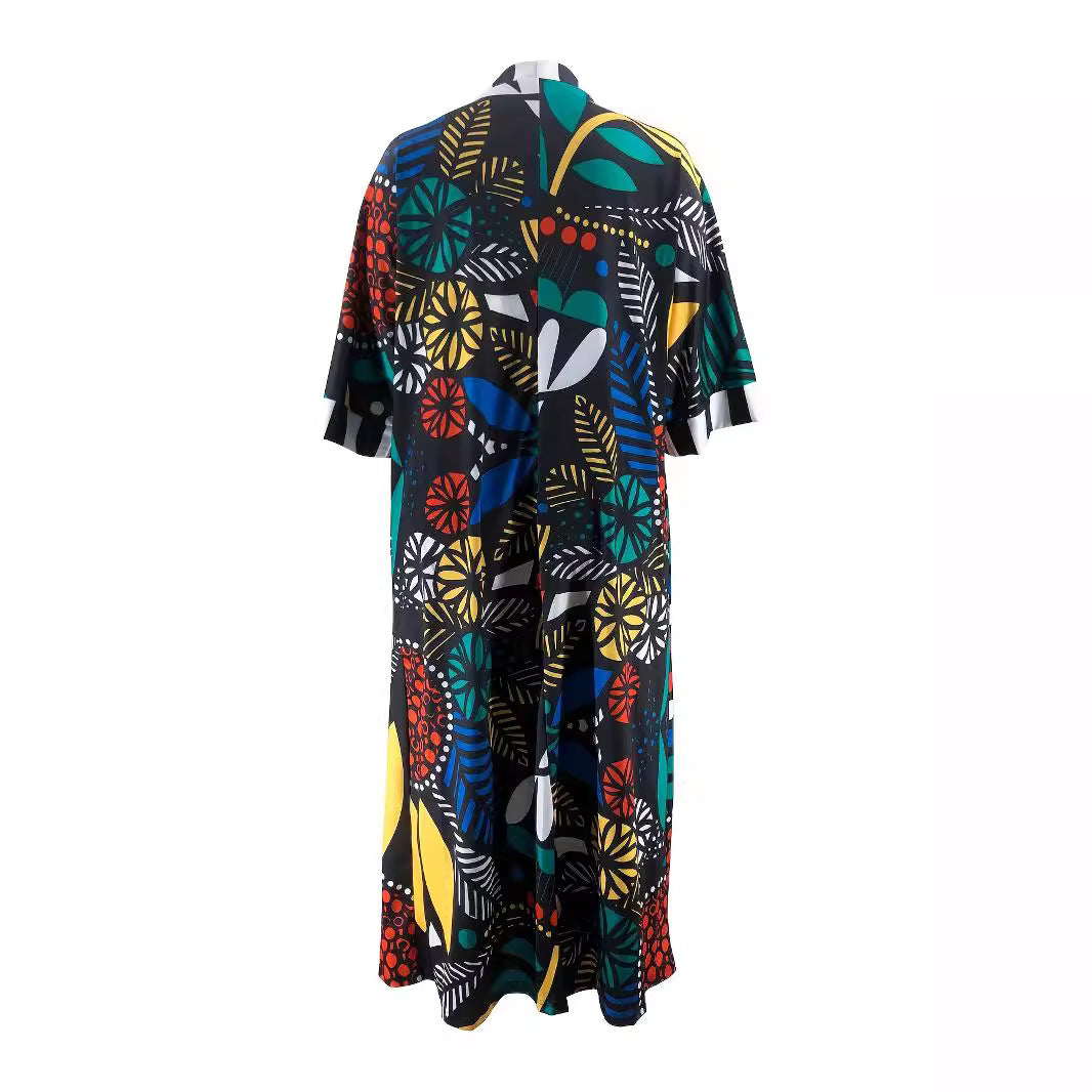 Abrigo largo estampado holgado informal de talla grande para mujer