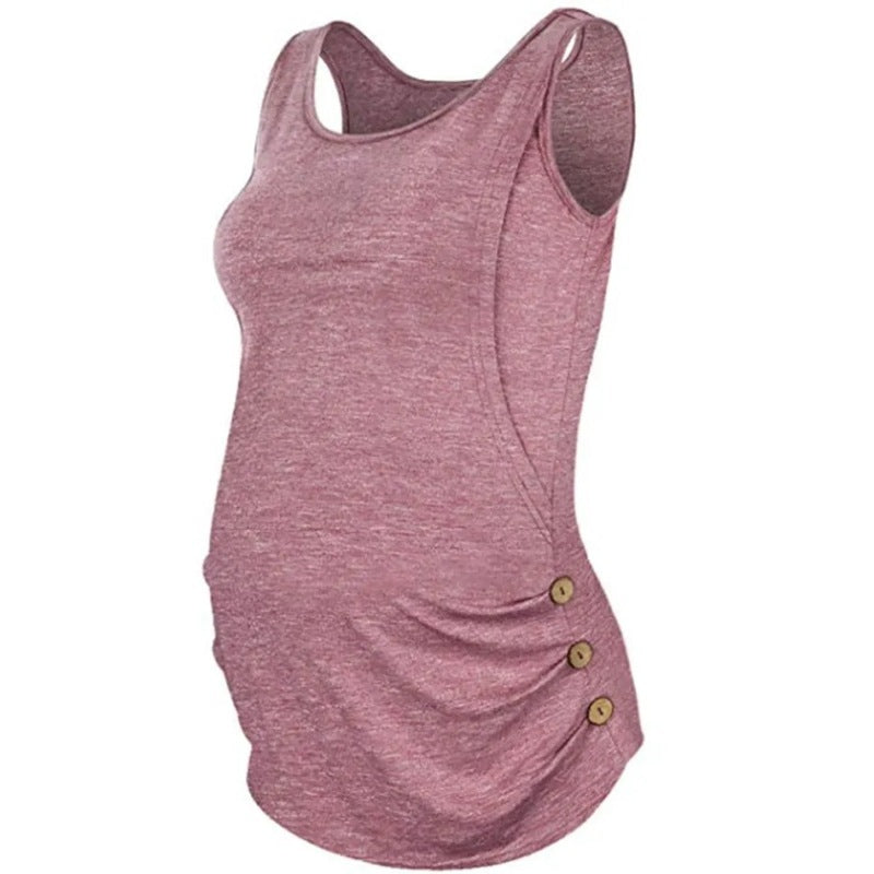 Blusa informal de color liso con cuello redondo y botones para lactancia materna para embarazadas