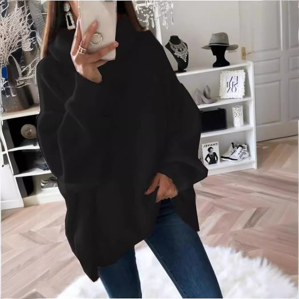 Women Fashion Casual Solid Color Pile Collar Plus Size Loose Knitted Sweater