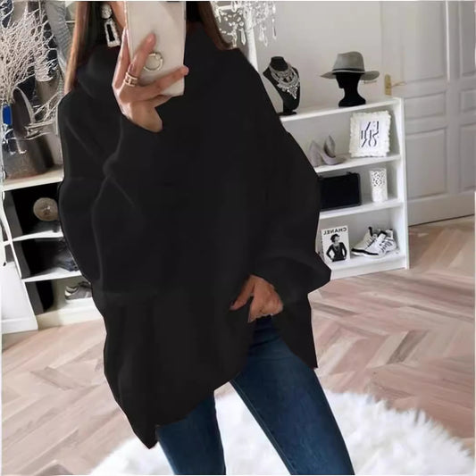 Women Fashion Casual Solid Color Pile Collar Plus Size Loose Knitted Sweater