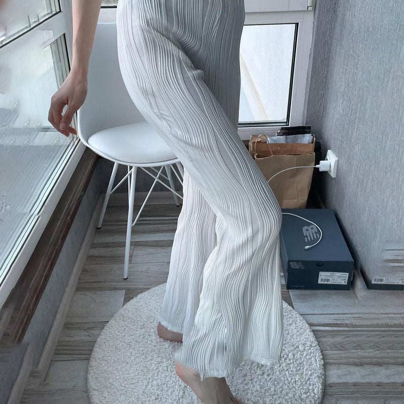 Women Fashion Stripe Casual Straight High Waist Trousers