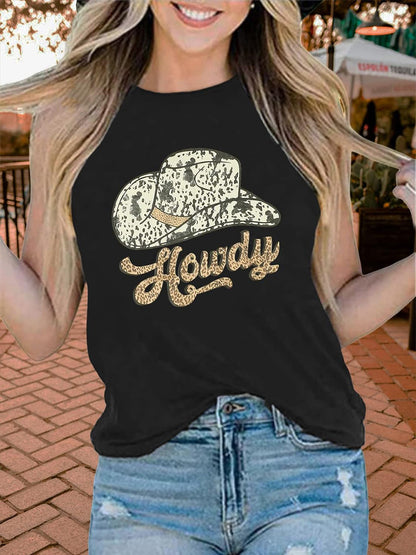 Western Summer Women Casual Hat Niutou Printed Round Sleeveless Vest