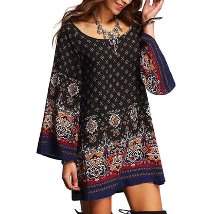 Vestido mini de playa bohemio de verano holgado con estampado geométrico informal de gasa vintage para mujer