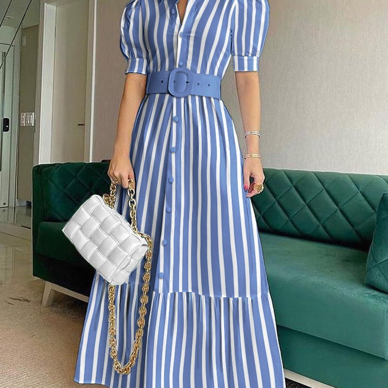 Women'S Casual Solid Color Dress With Belt