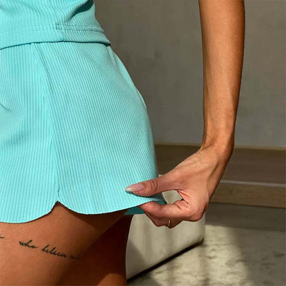 Women Home Clothes Solid Color Sling Camis Shorts Casual Pajamas