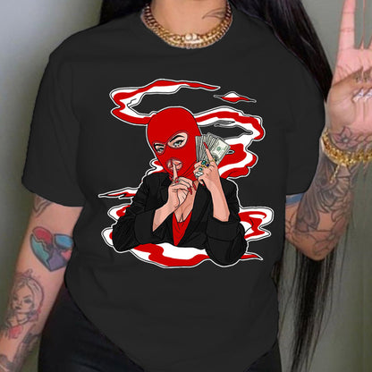 Camiseta informal holgada de talla grande para mujer, cuello redondo, manga corta, capucha, estampado gráfico "Toma dinero" para hombre