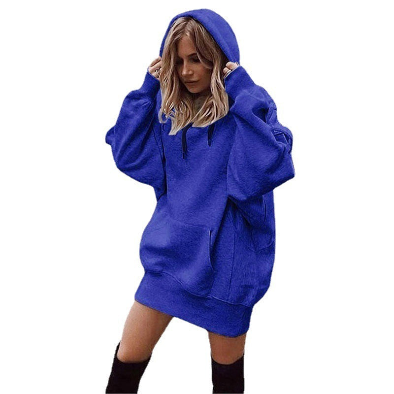 Sudadera con capucha holgada con bolsillo, color liso, básica, deportiva e informal para mujer