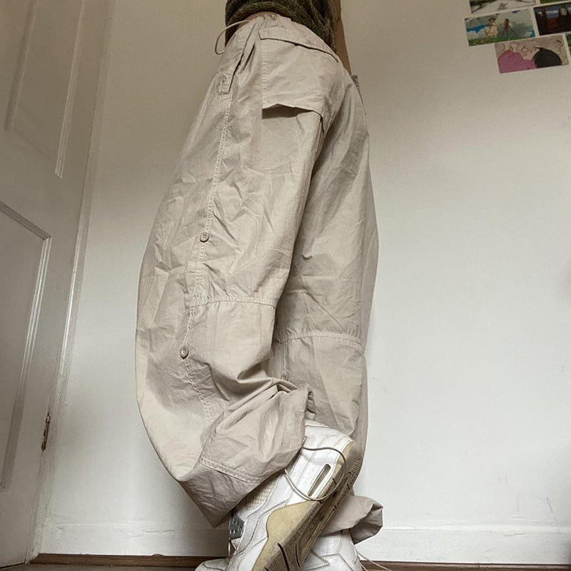 Women Fashion Casual Solid Color Loose Cargo Pants
