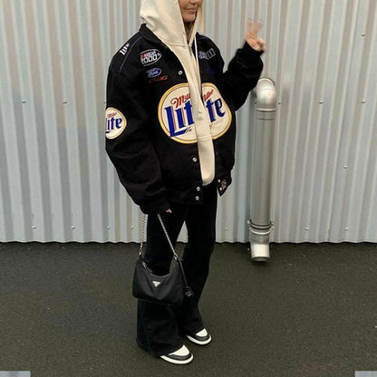 Chaqueta de béisbol de manga larga con estampado holgado e informal a la moda para mujer