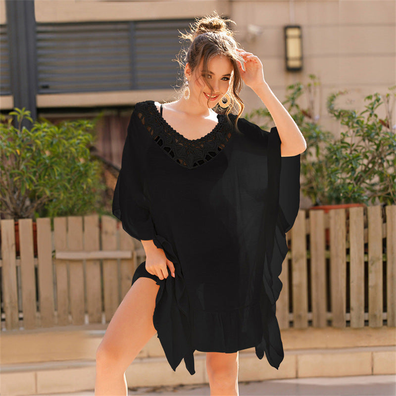 Traje de baño de bikini holgado con escote en V para mujer, informal, para vacaciones en la playa