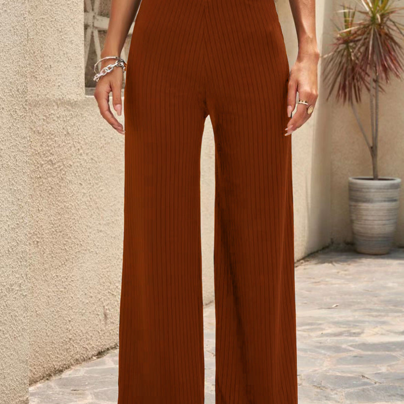 Pantalones anchos casuales elásticos de color liso para mujer