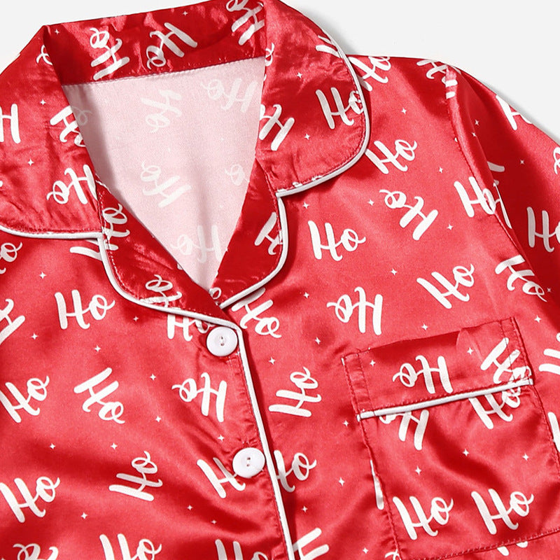 Conjunto de pijama navideño unisex de seda con estampado de letras, informal y a la moda