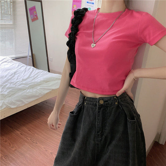 Camisetas casuales de manga corta de color liso para mujer