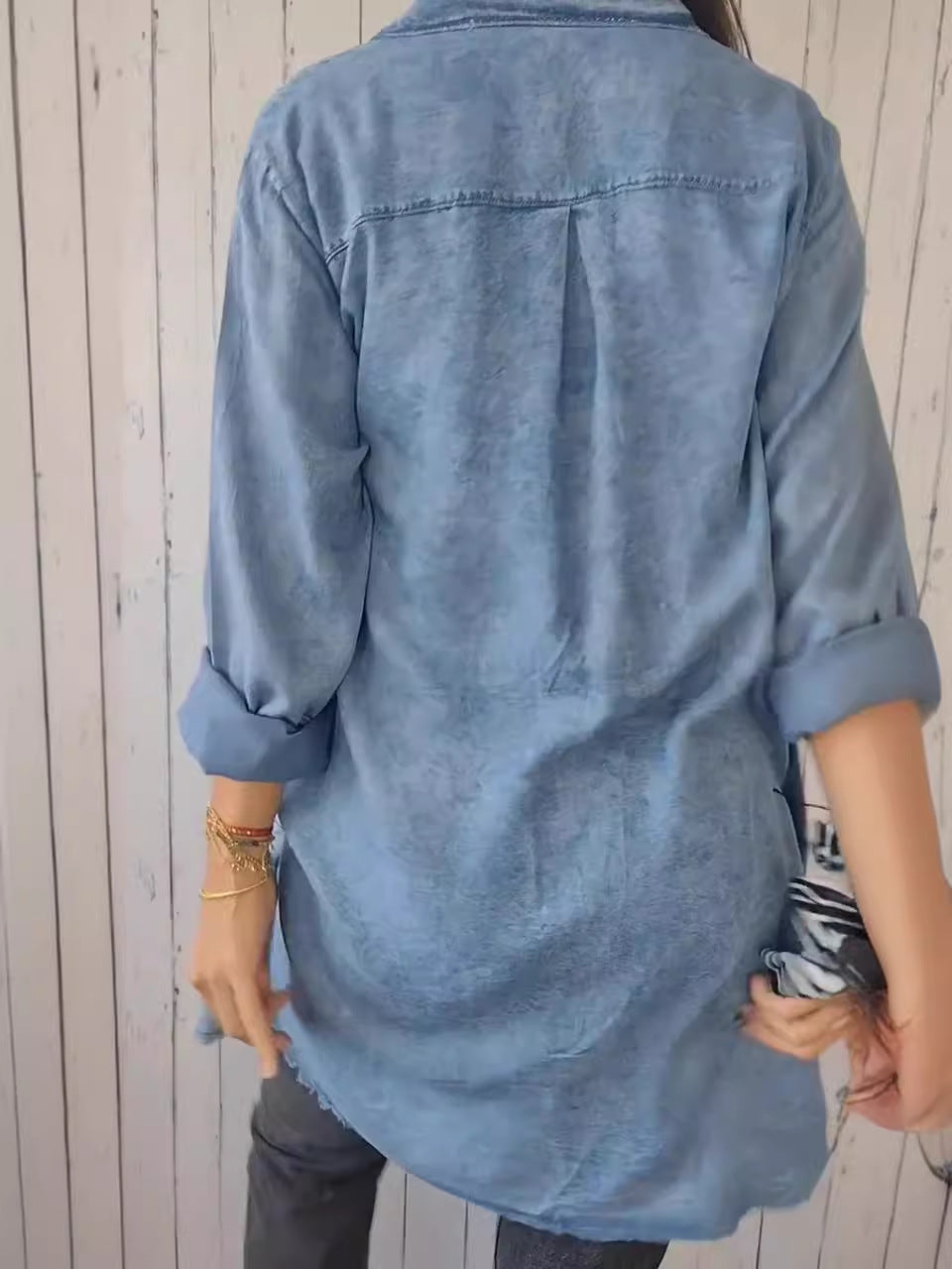 Chaqueta vaquera informal de moda para mujer con bolsillo