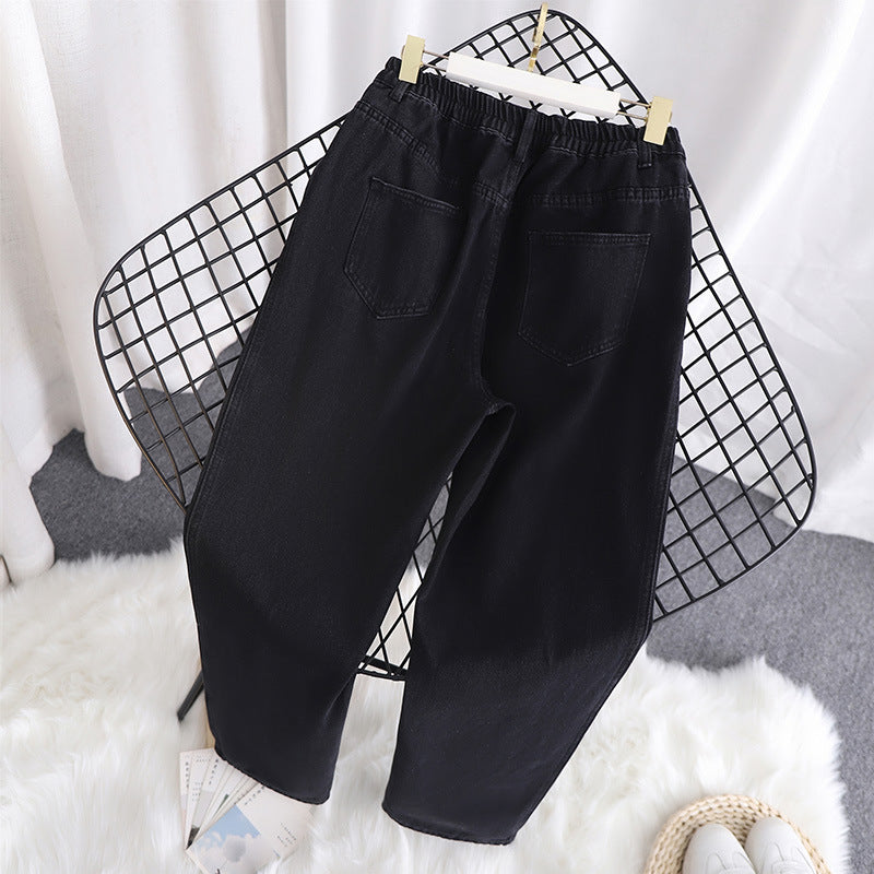 Vaqueros desgastados de cintura alta informales a la moda para mujer, tallas grandes