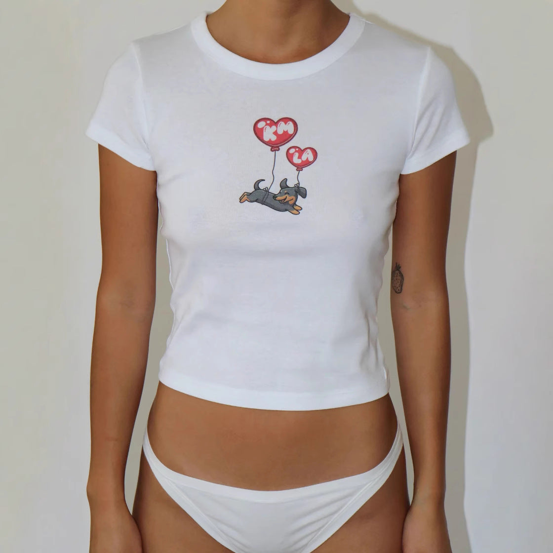 Camiseta informal de manga corta con estampado ajustado para mujer