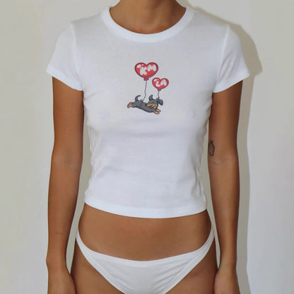 Camiseta informal de manga corta con estampado ajustado para mujer