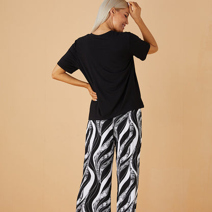 Conjunto de pijama informal de manga corta con top y pantalón para mujer