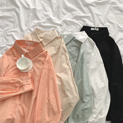 Blusa informal básica de manga larga para mujer, color liso, de verano, a la moda