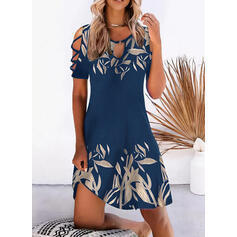 Women Vintage Short Sleeves Cool Shoulder Casual Dress