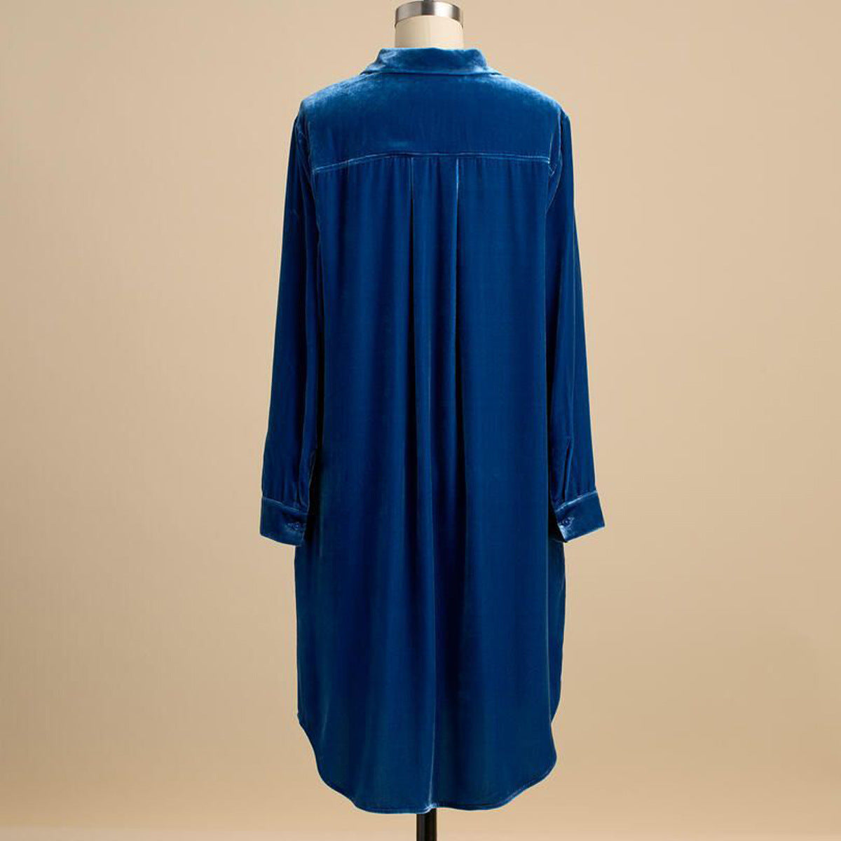 Autumn And Winter Solid Color Women Loose Casual Velvet Knee-Length Long-Sleeved Shirt Dress