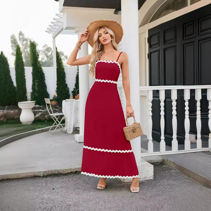 Vestido largo informal de verano con bloques de color y ondas para mujer