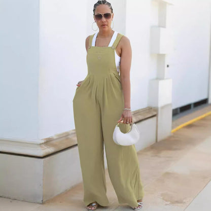 Women Casual Solid Color Wide-Leg Jumpsuit