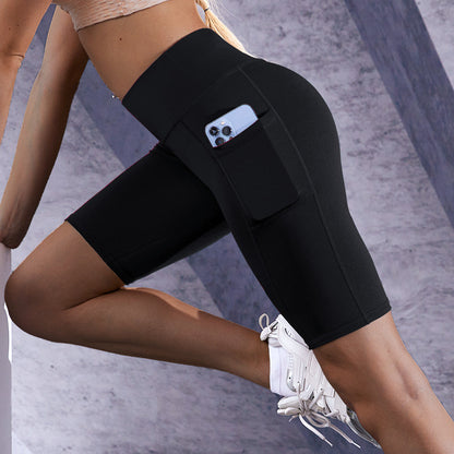 Pantalones cortos deportivos de yoga y motociclista de cintura alta, elásticos, de color sólido, informales, a la moda para mujer