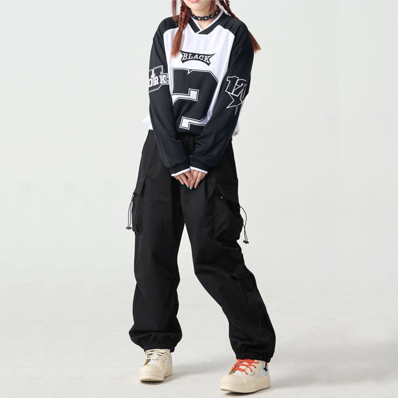 Women Fashion Casual Loose Solid Color Jogger Cargo Pants
