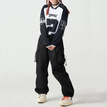 Women Fashion Casual Loose Solid Color Jogger Cargo Pants