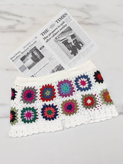 Women Fashion Casual Vacation Patchwork Drawstring Knitted Hollow-Out Shorts