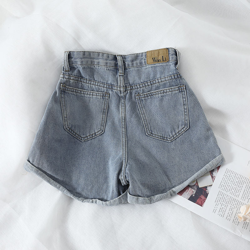 Women Casual Retro High-Waist Loose Denim Shorts