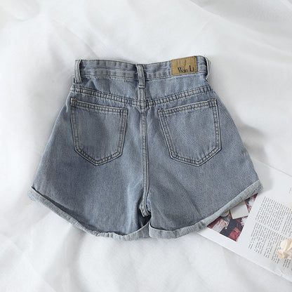 Women Casual Retro High-Waist Loose Denim Shorts
