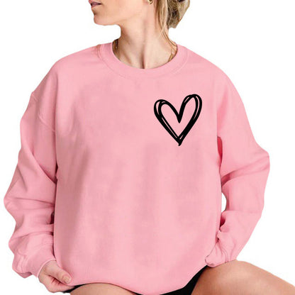 Sudadera informal de otoño e invierno para mujer con forro polar y cuello redondo con estampado de corazón