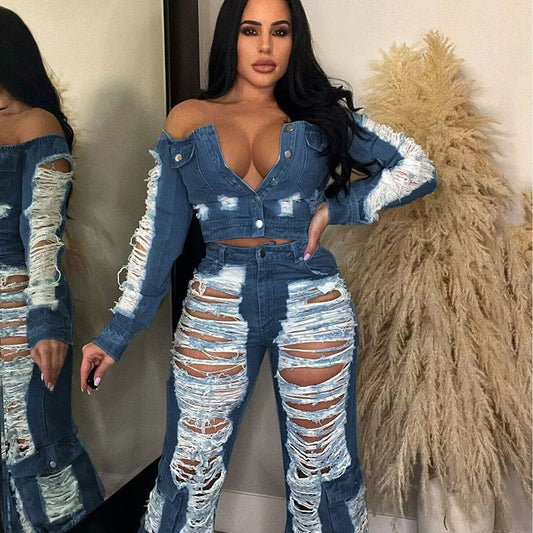 Women Fashion Casual Ripped Jeans